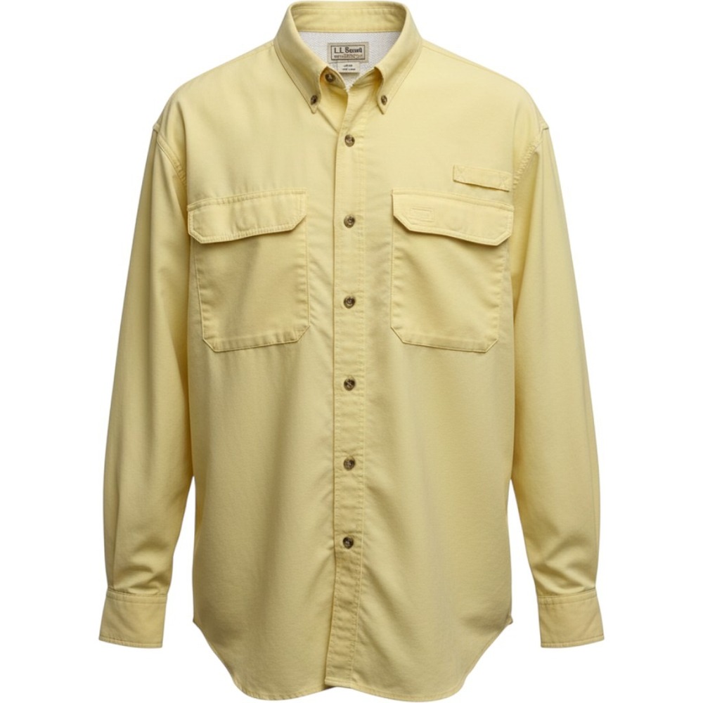 LL Bean Mens Yellow Long Sleeve Fishing Shirt Ventilated Mesh Back Size Medium